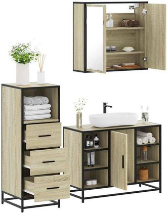 vidaXL Set De Muebles De Ba&ntilde;o 3 Pzas Madera Contrachapada Roble Sonoma Vidaxl
