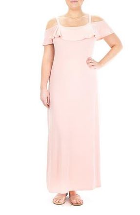 Nina Leonard Ruffle Cold Shoulder Maxi Dress in Blush at Nordstrom Rack, Size Medium
