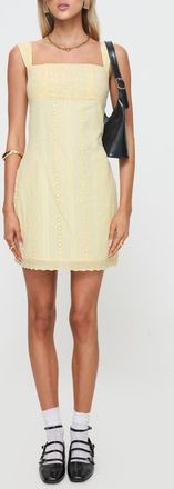 Princess Polly Allegro Floral Eyelet Cotton Minidress in Lemon at Nordstrom, Size 12