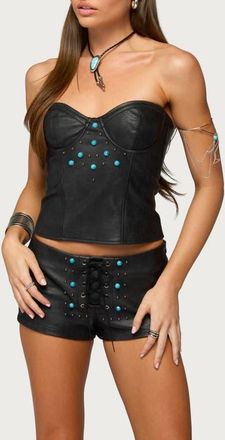 Edikted Jessica Underwire Faux Leather Crop Top in Black at Nordstrom, Size X-Small