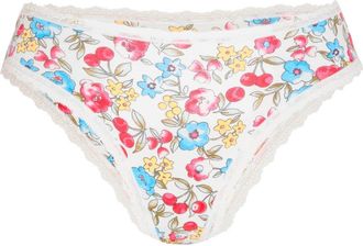 Savage x Fenty Essentials Lace Trim Stretch Cotton Cheeky Briefs in White Tea Cherry Meadow Floral at Nordstrom, Size X-Small