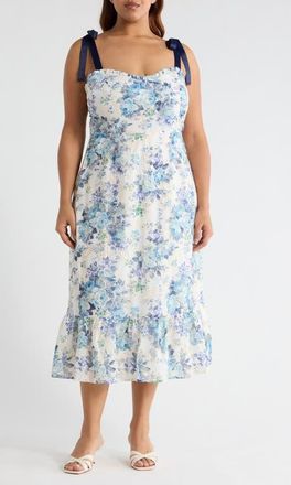 Sugarlips Majesty Villa Garden Floral Sundress in White-Blue at Nordstrom, Size 3X