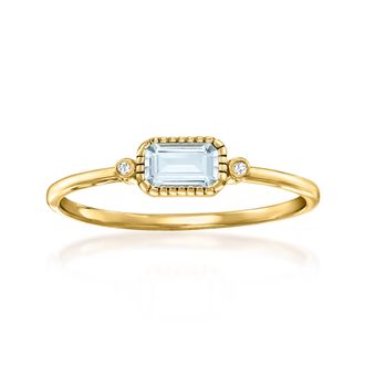 RS Pure by Ross-Simons Bezel-Set Aquamarine Ring With Diamond Accents in 14kt Yellow Gold