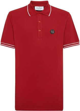 Philipp Plein logo-appliqu&eacute; cotton polo shirt - men - Cotton - L - Red