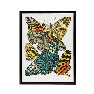 Artery8 Vintage Butterflies Blue Yellow Framed Canvas Wall Art Print Seguy | Size: W24 x H32