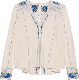Bode Cornflower embroidered blouse - women - Cotton - 8 - Neutrals