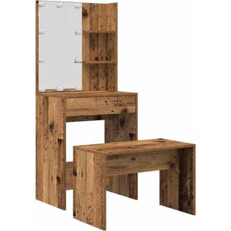 vidaXL Juego De Tocador Con Led Madera Contrachapada Madera Vieja Vidaxl