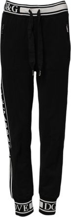 Dolce & Gabbana Womens Black Cotton Jogger Logo Waist Pants