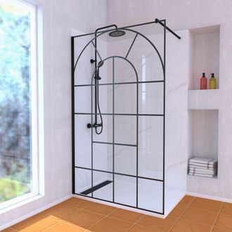 Aurlane Mampara De Ducha 120x195 Motivo Arco + Plato De Ducha Blanco 80x120 + Columna De Ducha Termost&aacute;tica
