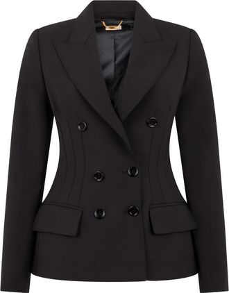Elisabetta Franchi Dubbelrijige Jas met Structuur - Dames - Blazers - Zwart - XS - Leer - Jassen