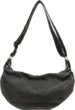 Generic Women Denim Shoulder Bag,Casual Crossbody Bag,Lightweight Handbag,Adjustable Shoulder Strap,Dual Zipper Secure Closure,Applies to Daily Commute (Black