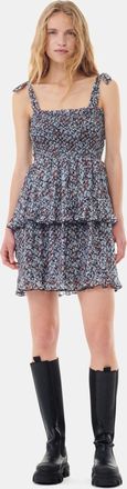 Ganni Printed Pleated Georgette Mini Dress - Size 44 Mixed