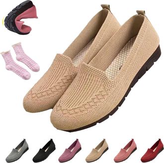 Generic Womens Orthopedic Loafers Slip On Walking Shoes - Breathable Knit Mesh & Non-Slip Soft Sole, Lightweight Arch Support Comfort Flats for Work Travel (K