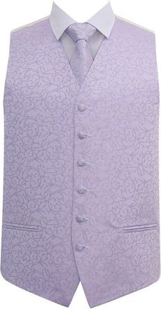 DQT Premium Woven Microfibre Swirl Patterned Lilac Mens Wedding Tuxedo Waistcoat Vest with Matching Classic Standard Regular 9cm Tie Set - 44