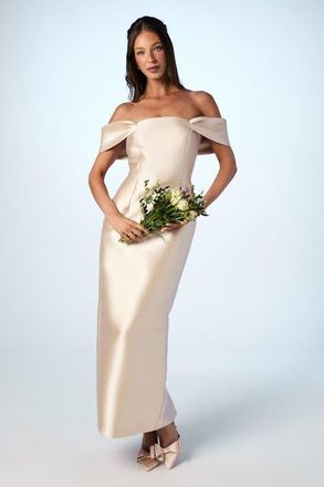 Coast Honoured Twill Bardot Maxi Dress in Champagne at Nordstrom, Size 14