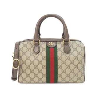 Gucci Beige Brown Gg Supreme Leather Boston Bag (Pre-Owned)