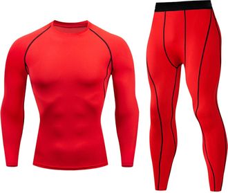 Generic UIKIFY Mens Compression Base Layer Long Sleeve Skin Fit + Compression Leggings Set Muscle Support Running Wicking Quick Dry Sportswear Sets Athletics 