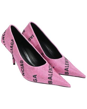 Balenciaga Womens Suede Knife Crystal All Over Logo Pump (Authentic Pre- Loved)