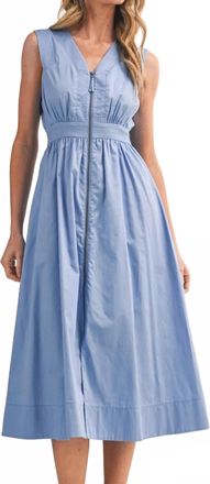 Merci Cotton Zipper Front Midi Dress In Cornflower