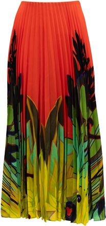 Valentino Garavani Orange Pleated Floral Womens Skirt