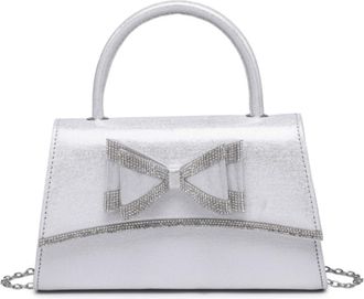 Generic Rhinestone Bow Evening Clutch Bag for Women - Glitter Trapezoid Handbag with Top Handle & Detachable Chain - Elegant Small Tote for Weddings, Parties 