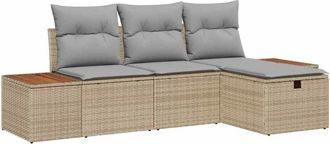 vidaXL Garden Sofa Set with Cushion 4 pcs Beige Poly rattan vidaXL