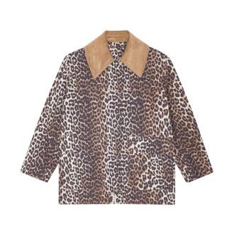 Ganni Leopard Print Canvas Jacket - female - Ganni - Light Jackets - Multicolor - 2XS - Jackets