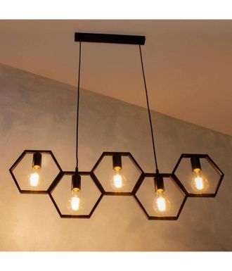Trade Shop Trade Shop - L&aacute;mpara Colgante Geom&eacute;trica Hexagonal Led 60w E27 Negro Industrial Vintage
