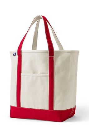 Lands End Open Top Canvas Tote Bag in Natural/heritage Red at Nordstrom, Size X-Large