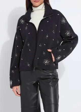 Lyss&eacute; Scottie Embellished Knit Jacket In Charcoal And Light Pewter