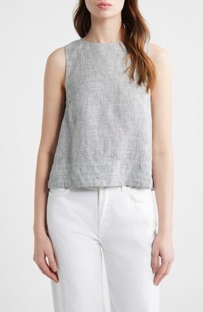 Madewell Pleated Linen Shell Top in Black White Mini Stripe at Nordstrom, Size Xx-Large