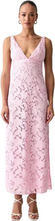 Michael Kors Kleedjes, Dames, Roze, S, Polyester, Maxi jurk met geborduurd bloemenkant