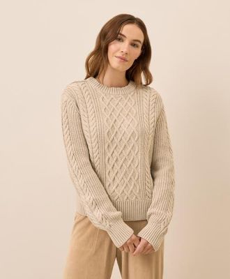Pact Organic Cotton Cable Knit Crew Sweater in Flax Heather at Nordstrom, Size X-Large