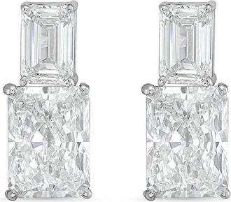 Diana M. Jewels 14kt white gold 3cts lab grown emerald and radiant cut diamond earrings