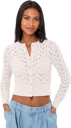 Free People Pretty In Pointelle Cardi Womens Sweater Ivory : LG (Womens 12-14), Cotton