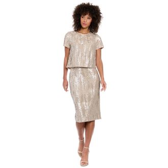 Muse Muse Straight & Pencil Skirt Womens Champagne Sequin Back Vent Preppy PALL286