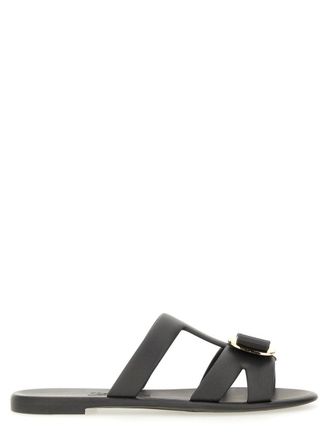 Ferragamo Black New Vara Metallic Accent Bow Sandals