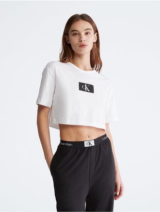 Calvin Klein Womens Calvin Klein 1996 Lounge Cropped T-Shirt - White - XS