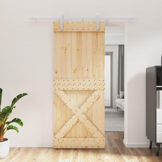 Berkfield Home Sliding Door with Hardware Set 85x210 cm Solid Wood Pine in Brown