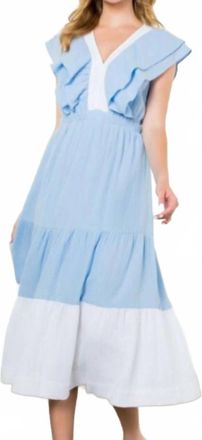 THML Clothing Flutter Sleeve Tiered Maxi Dress In Light Blue