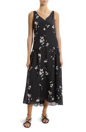 Theory Floral Sleeveless Drop Waist Dress in Black Multi at Nordstrom, Size 16