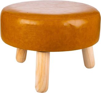 Wanderlust Deco Taburete De Madera Y Polipiel Naranja 40x40x13/29