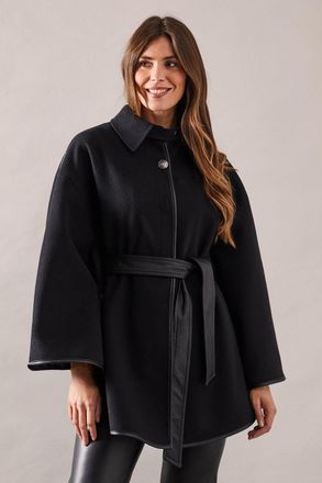 Wallis Womens Wool Mix Belted Cape - Black - Size 12 UK