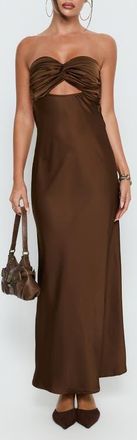 Princess Polly Faviola Strapless Satin Maxi Dress in Chocolate at Nordstrom, Size 12