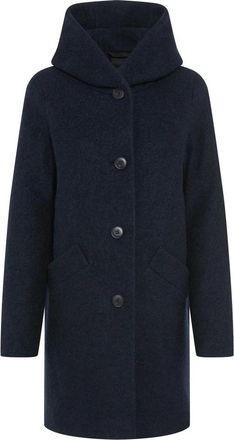 Fuchs Schmitt Korte Gebreide Jas met Capuchon- Zakken - Dames - Parka Jassen - Blauw - 3XL - Wol - Jassen