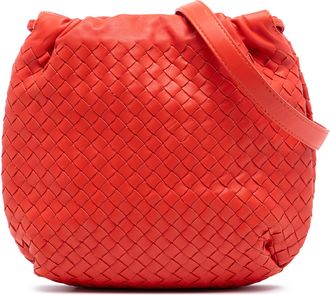 Bottega Veneta Pre-owned Womens Nappa Intrecciato Drawstring Crossbody - Orange Leather - One Size