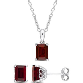 Delmar Emerald Cut Garnet Pendant Necklace & Stud Earrings Set in Red at Nordstrom Rack