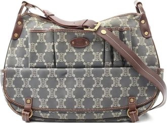 Celine Macadam-print leather-trimmed shoulder bag - Grey