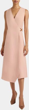 Santorelli Ursa Sleeveless Faux Wrap Dress with Metal Buckle in Stretch Crepe in Peach Whip at Nordstrom, Size 16