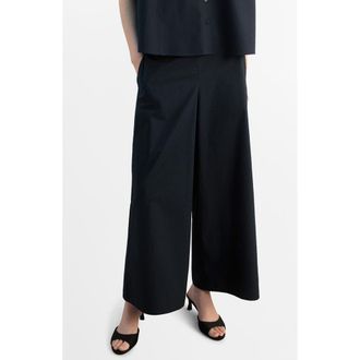 Mango Pull-On Wide Leg Cotton Pants in Navy at Nordstrom, Size X-Small